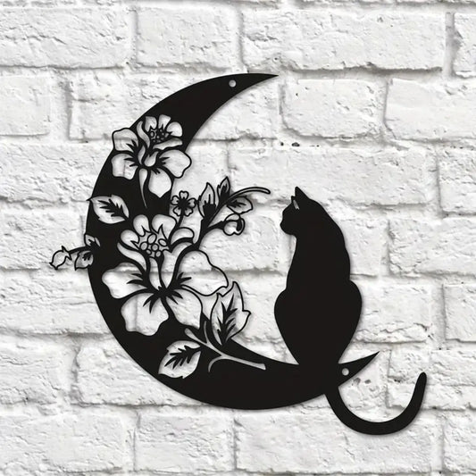 "Cat on Moon" Metal Wall Art 3D, Cat Lover Gift